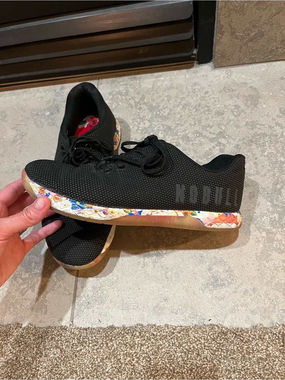 NOBULL Black Knit Trainer with Colorful Floral Midsole